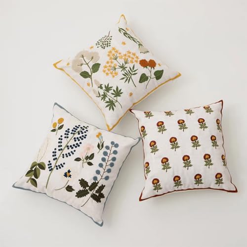 Fennco Styles Embroidered Spring Floral Decorative Throw Pillow Cover 18" W x 18" L - Flower Woven Cushion Case for Home, Couch, Living Room, Bedroom, Office and Holiday Décor