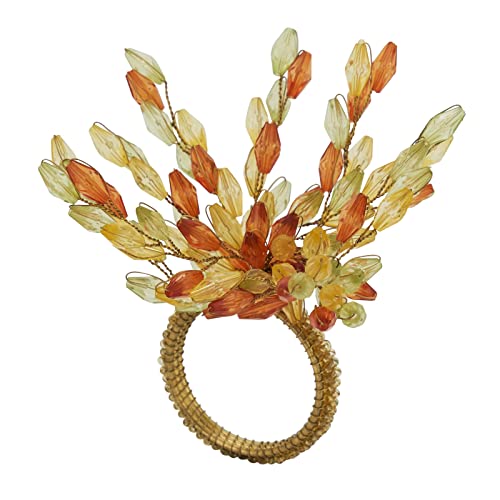 Fennco Styles Hand Beaded Flower Design Decorative Napkin Rings, Set of 4 - Glass Beads Napkin Holders for Home, Dining Table, Banquets, Christmas Décor and Special Occasion