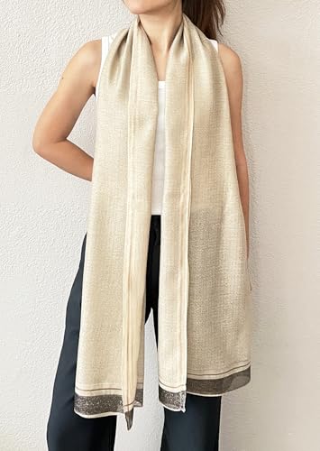 stylesilove Women Shimmering Striped Scarf Silk-like Scarves Ultra Lightweight Soft Shawl Neck Wraps
