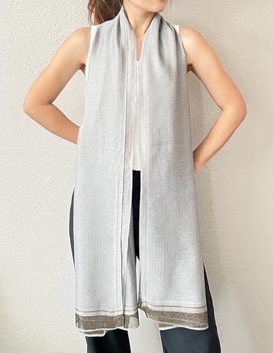 stylesilove Women Shimmering Striped Scarf Silk-like Scarves Ultra Lightweight Soft Shawl Neck Wraps