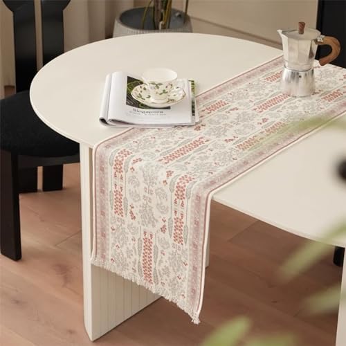Fennco Styles Coral Floral Print Tassel Cotton Blend Woven Table Runner 14" W x 71" L