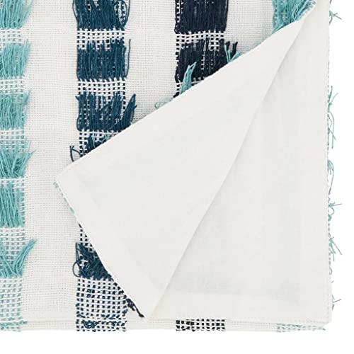 Fennco Styles Boho Striped Fringe Cotton Table Runner 16" W x 72" L – Blue Table Cover for Home, Dining Room, Banquets, Family Gathering and Special Occasion