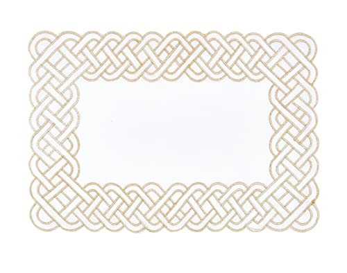 Fennco Styles Braid Emroidered Metallic Border Table Runner 16" W x 54" L - Silver Table Cover for Home Décor, Everyday Use, Christmas, Banquets and Special Events