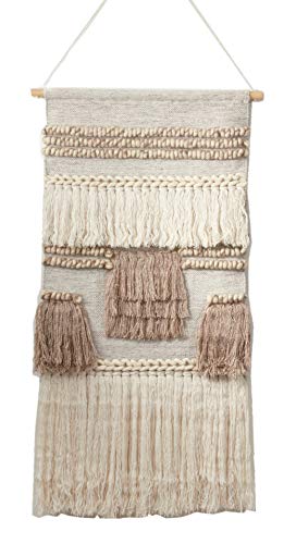 Fennco Styles Luxe Handmade Textured Woven Wall Hanging Wool Blend Tassels Wall Art Shag Rug-Style for Dining Rooms Living Rooms Display Rooms Office Decorations, 47" H