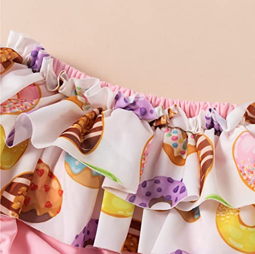 stylesilove Baby Toddler Girls Cute Donut Print Asymmetrical Flounce Bikini Swimsuit 2pcs Ruffle Bathing Suit Beachwear
