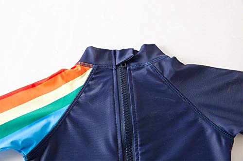 stylesilove Little Boys Rocket Rainbow One-Piece Rash Guard Swimsuit & Sun Hat 2pcs Set Navy Bathing Suit Beach Swimwear