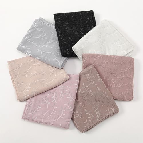 stylesilove Women Shimmering Jacquard Floral Scarf Silver Thread Flower Scarves Ultra Lightweight Soft Shawl Neck Wraps