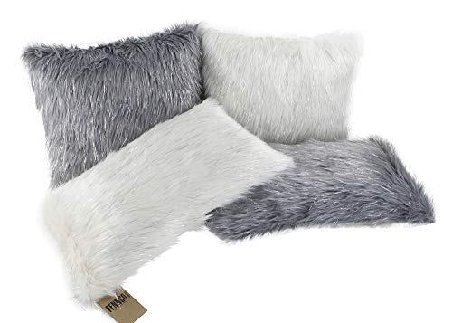 Fennco Styles Holiday Christmas Decorative Exquisite Faux Fur with Silver Metallic Thread Throw Pillow - 2 Colors