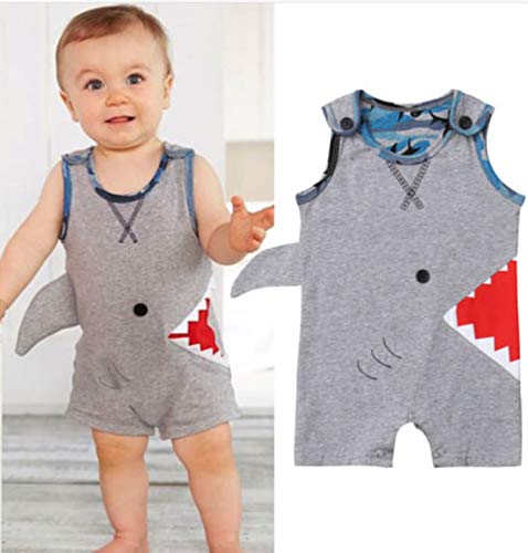 stylesilove Infant Baby Boys Grey Shark Cotton Romper Jumpsuit Spring Summer Casual Outfit