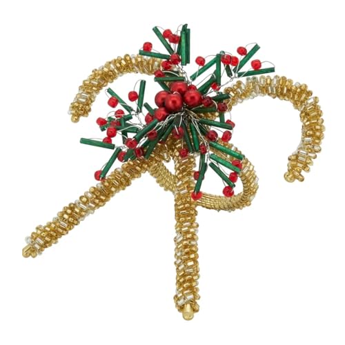 Fennco Styles Hand Beaded Holiday Candy Cane Napkin Rings, Set of 4 - Gold Glass Bead Napkin Holders for Dining Room, Banquet, Family Gathering, Christmas Décor and Special Occasion