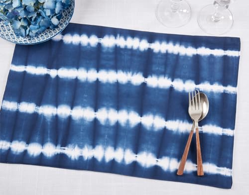 Fennco Styles Indigo Tie Dye Stripe Cotton Table Runner 16" W X 72" L