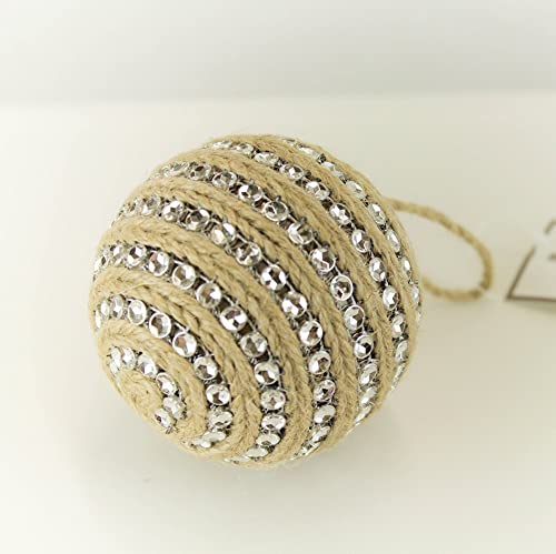 Fennco Styles Handmade Rhinestones & Jute Design Holiday Christmas Tree Ball Ornaments 3" Round, 2-Piece Set
