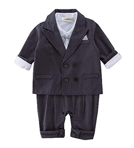 stylesilove Baby Toddler Boy Bow-tie Formal Wear Romper, Jacket & Hat 3pcs Set for Holidays, Wedding, Special Event Outfit