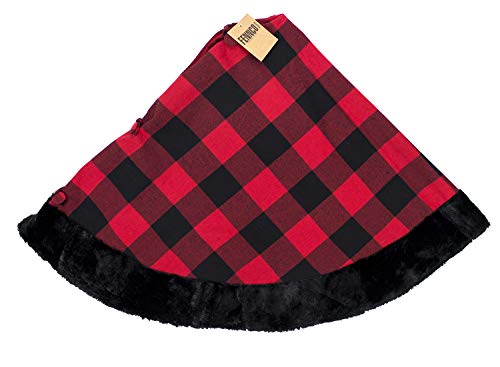 Fennco Styles Red & Black Buffalo Plaid Christmas Tree Skirt 53" Round - Holiday Tree Skirt for Home, Christmas Tree, Winter Festivals, Office, School Décor