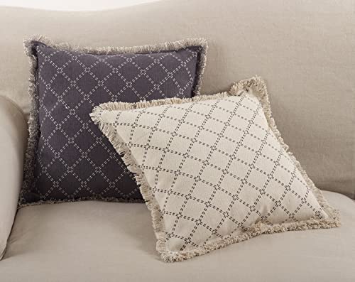 Fennco Styles Diamond Design Fringed Cotton Down Filled Decorative Throw Pillow 20" W x 20" L - Geometric Cushion for Home, Couch, Living Room, Bedroom and Office Décor