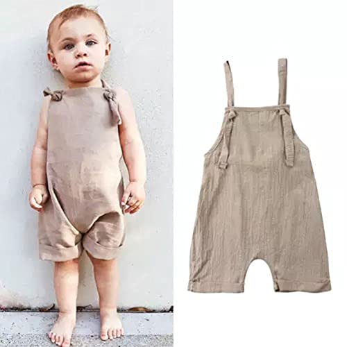 stylesilove Unisex Baby Solid Sleeveless Jumpsuit Romper Cotton Overalls Toddler Boys Girls Backless Romper Summer Outfit