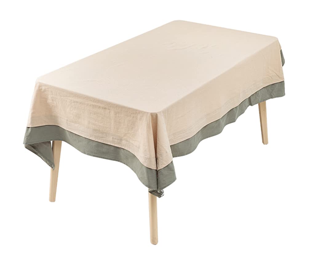 Fennco Styles Natural & Green Double Layer Cotton Tablecloth 60" W X 72" L - Two-Tone Rectangle Table Cover for Everyday Use, Banquets, Family Gathering and Special Events