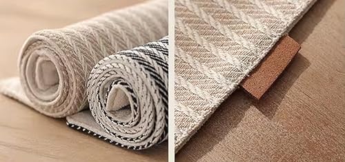 Fennco Styles Striped Two-Side Use Reversible Placemats 13" W X 19" L, Set of 4 - Ivory Woven Table Mats for Home, Dining Table, Banquets, Holidays and Special Occasions