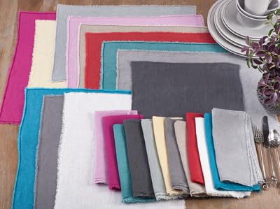 Fennco Styles Stonewashed Fringe Design 100% Linen Placemats 14" W X 20" L, Set of 4