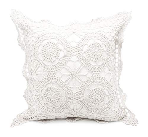 Fennco Styles Handmade Crochet Lace Cotton Decorative Throw Pillow Cover - White Cushion Case for Home, Couch, Living Room, Bedroom and Office Décor
