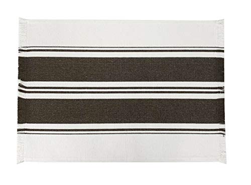 Fennco Styles Netural Stripes Fringe Canvas Cotton Table Runner 14 x 71 Inch - Grey Striped Table Cover for Home Décor, Dining Table, Farmhouse, Everyday Use and Special Occasion