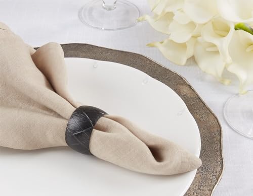 Fennco Styles Unique Harlequin Design Metal Napkin Rings, Set of 4 - Gold Diamond Brass Napkin Holders for Home, Dining Room, Banquet, Family Gathering, Holiday and Special Occasion