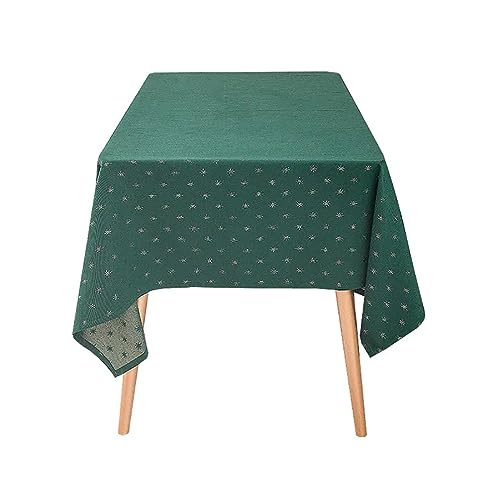 Fennco Styles Metallic Snowflake Holiday Design Jacquard Woven Tablecloth 60" W x 40" L - Green Christmas Table Cover for Home Décor, Winter Holidays, Dining Table, Banquets and Family Gathering
