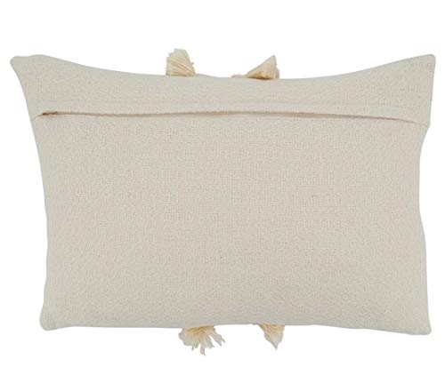Fennco Styles Delicate Flower Fringe Applique Cotton Decorative Throw Pillow Cover 12 x 18 Inch - Ivory Accent Cushion for Home, Couch, Living Room and Everyday Décor