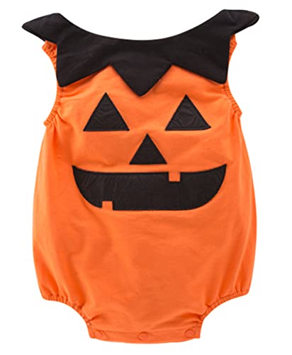Styles I Love Infant Unisex Baby Boys Girls Fun Pumpkin Face Sleeveless Orange Cotton Romper Halloween Outfit