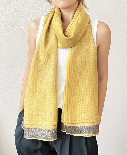 stylesilove Women Shimmering Striped Scarf Silk-like Scarves Ultra Lightweight Soft Shawl Neck Wraps