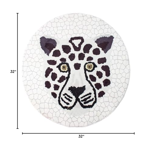 Fennco Styles Kids Cartoon White Panda Shag Area Rug 32" Round - Animal Design Soft Non-Slip Fleece Play Mat for Boys Girls Bedroom Décor, Kids Playroom, Living Room, Nursery Décor