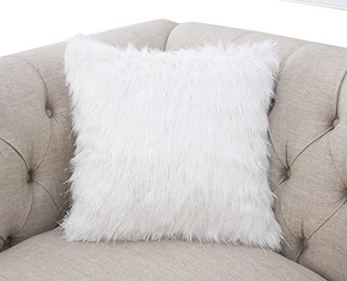 Fennco Styles Holiday Christmas Decorative Exquisite Faux Fur with Silver Metallic Thread Throw Pillow - 2 Colors