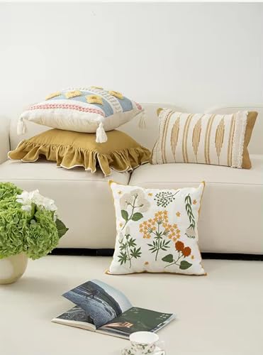 Fennco Styles Embroidered Spring Floral Decorative Throw Pillow Cover 18" W x 18" L - Flower Woven Cushion Case for Home, Couch, Living Room, Bedroom, Office and Holiday Décor