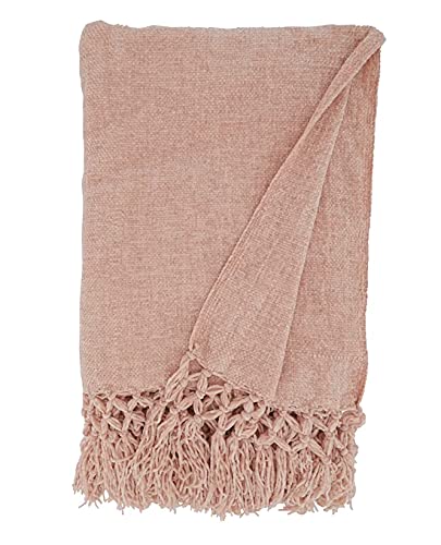 Fennco Styles Hand Knotted Chenille Throw 50" W x 60" L - Solid Throw Blanket for Couch, Living Room, Bedroom, Christmas, Holiday and Home Décor