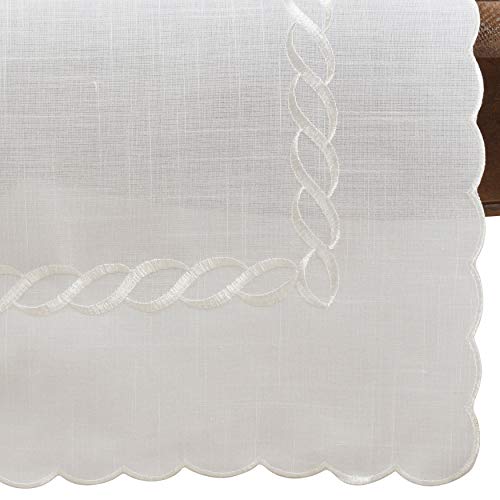 Fennco Styles Abigail Collection Embroidered Braid Pattern Ocean Waves Linen Blend Tablecloth