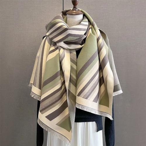 stylesilove Women Vivid Striped Cashmere Like Scarf Warm Ultra Soft Scarves Shawl Neck Wraps for All Season, 4 Colors