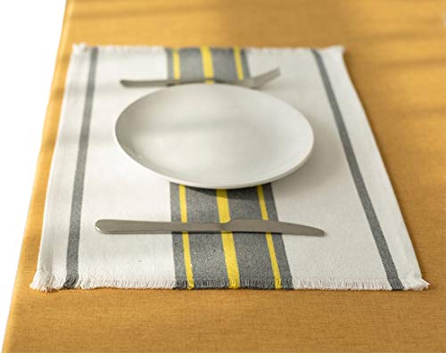 Fennco Styles Neural Stripes Fringe Canvas Cotton Table Linen