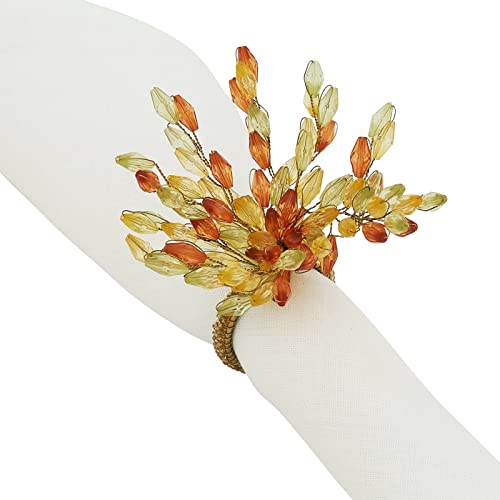 Fennco Styles Hand Beaded Flower Design Decorative Napkin Rings, Set of 4 - Glass Beads Napkin Holders for Home, Dining Table, Banquets, Christmas Décor and Special Occasion