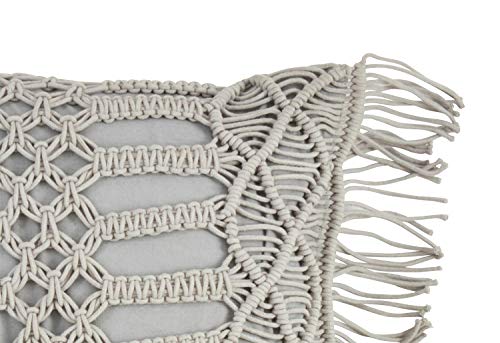 Fennco Styles Macramé Collection Shabby Chic Stripe Fringed Trim 100% Pure Cotton 18 x 18 Inch Throw Pillow with Case & Insert – Mint Accent Pillow for Couch, Bedroom and Living Room Décor