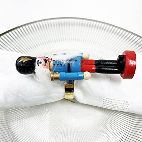 Fennco Styles Handmade Wooden Nutcracker Decorative Napkin Rings, Set of 4 - Festive Soldier Napkin Holders for Dining Table, Christmas, Holidays Décor and Special Occasions