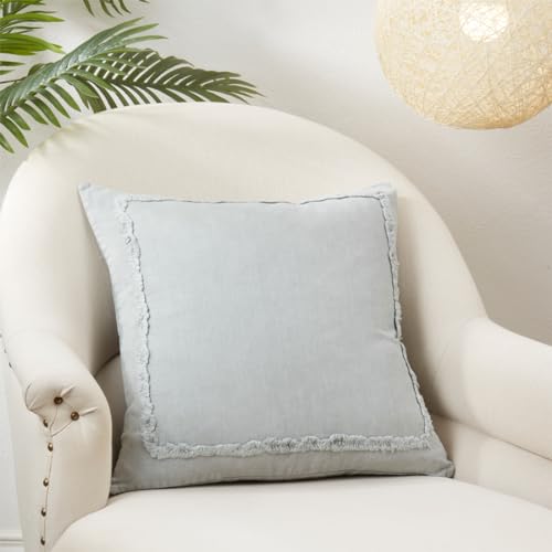 Fennco Styles Matilde Ruffled Design 100% Linen Decorative Down Filled Throw Pillow 20 x 20 Inch