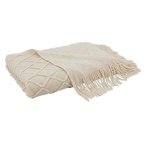 Fennco Styles Diamond Pleats Knit Modern Tassel 50 x 60 Inch Throw - Throw Blanket for Bed, Couch, Sofa, Home Décor, Ideas