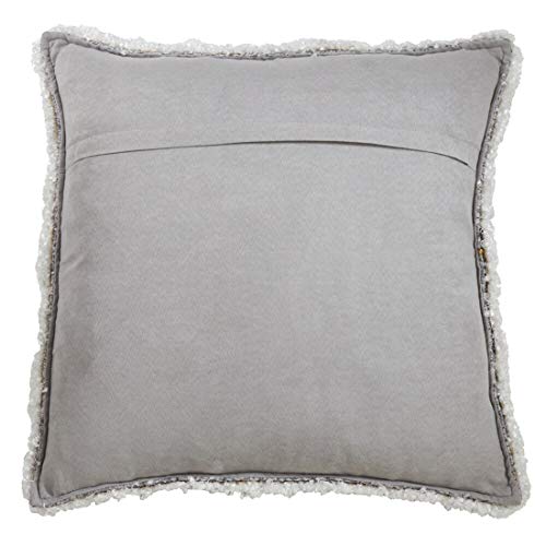 Fennco Styles Modern Shimmering Decorative Throw Pillow with Fringe Design – Neutral Accent Pillow for Couch, Sofa, Bedroom, Office and Living Room Décor