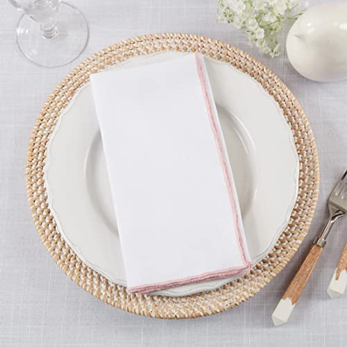 Fennco Styles Amelia Collection Classic Stonewashed Border Stitch 100% Pure Linen 20 x 20 Inch Cloth Napkins – Natural Dinner Napkins for Banquet, Wedding, Special Events and Home Décor