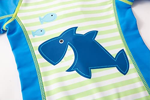 stylesilove Kid Boys Whale Shark One-Piece Short Sleeve Zipper Rash Guard & Swim Hat 2pcs Swimsuit Pool Beach Bathing Suit