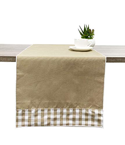 Fennco Styles Handmade Reversible Checkered Border Design Table Runner - Check Table Cover for Home, Dining Table, Banquet and Special Occasion