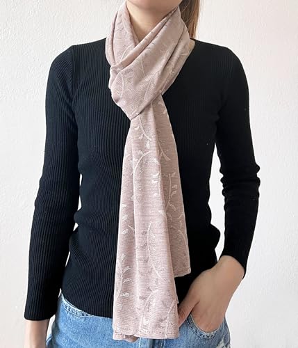 stylesilove Women Shimmering Jacquard Floral Scarf Silver Thread Flower Scarves Ultra Lightweight Soft Shawl Neck Wraps