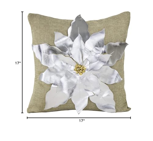 Fennco Styles Christmas Unique 3D Poinsettia Decorative Throw Pillow Cover 17 x 17 Inch - Holiday Flower Pillow for Everyday Use, Couch, Living Room and Bedroom Décor