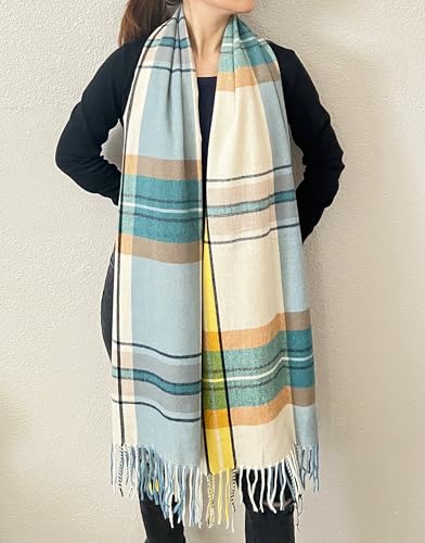 stylesilove Women Plaid Fringe Cashmere Scarf Warm Ultra Soft Scarves Shawl Neck Wraps for All Season, 5 Colors