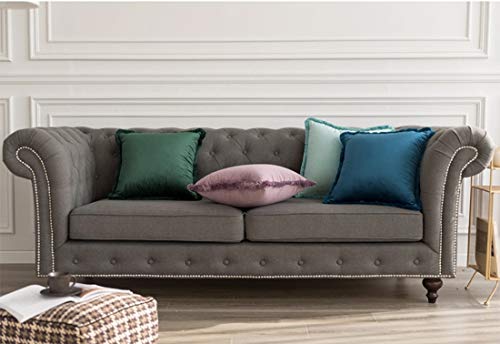 Fennco Styles Contemporary Velvet Fringed Solid Decorative Throw Pillow 17" W x 17" L - Navy Blue Cushion for Home, Couch, Bedroom and Office Décor